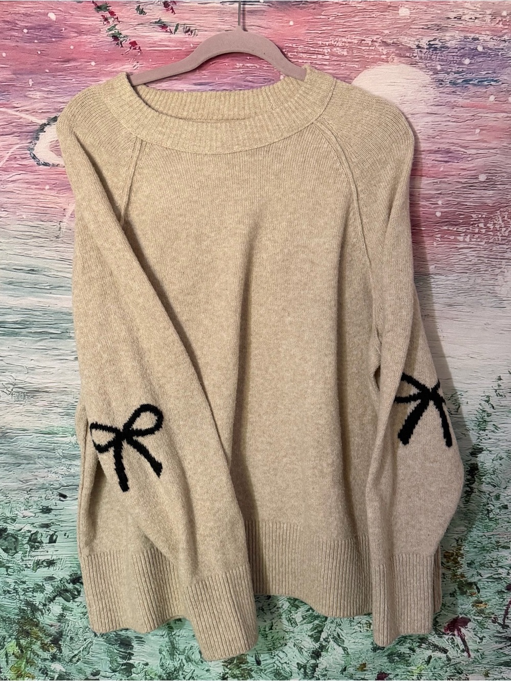 Beige Bow Detail Women's Sweater